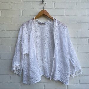 Michael Stars White Eyelet Lace open front shrug